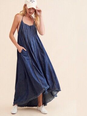 Free People Denim Dreams Midi Dress with Pockets - Blue Women's Size‎ XS